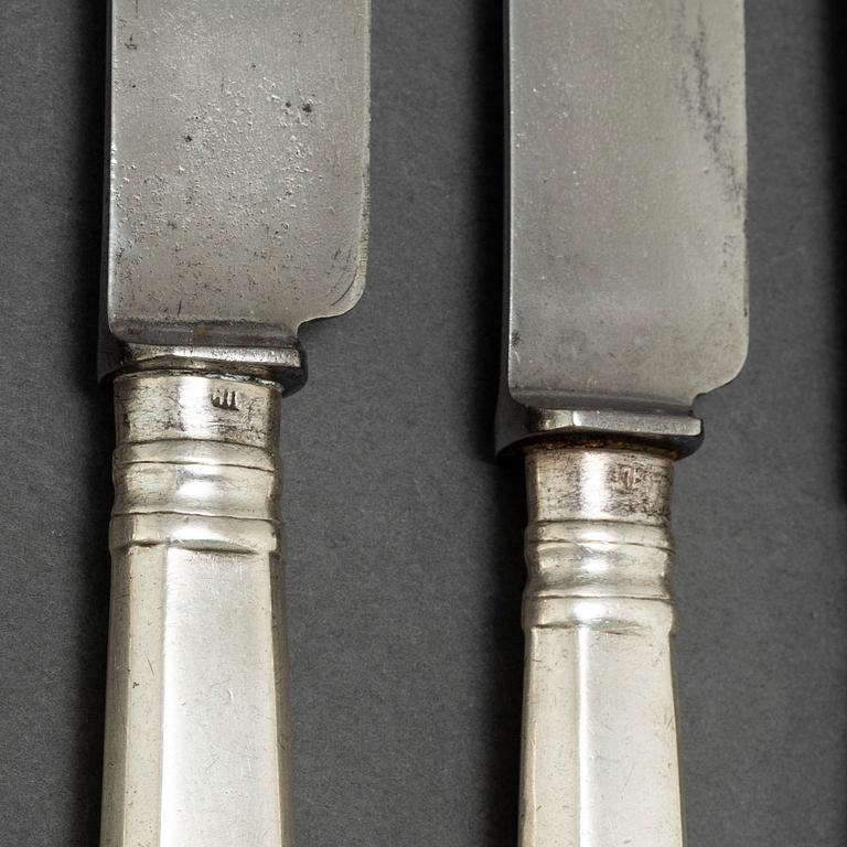 6 silver knives, Russia, 19th/20th century.