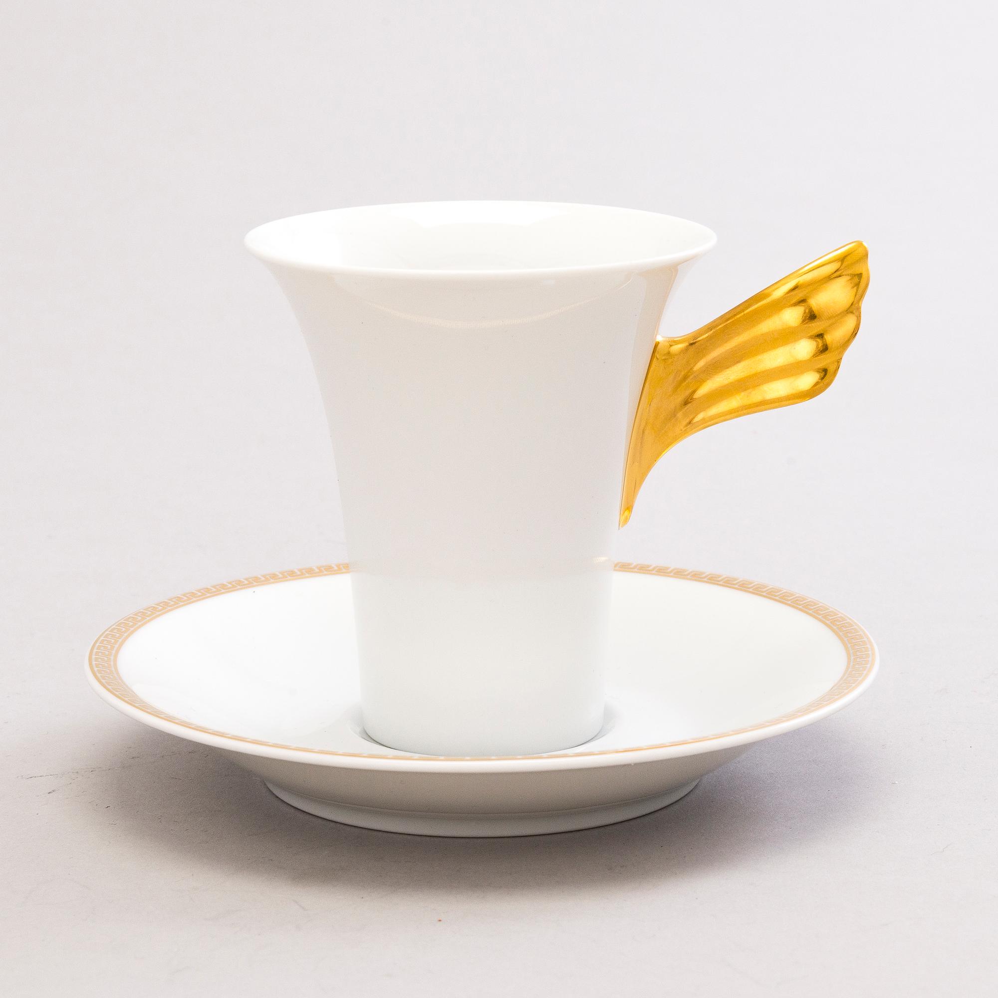 VERSACE Ikarus, Médaillon Méandre d'Or 2 + 2 porcelain plates with a coffee cup by Rosenthal.