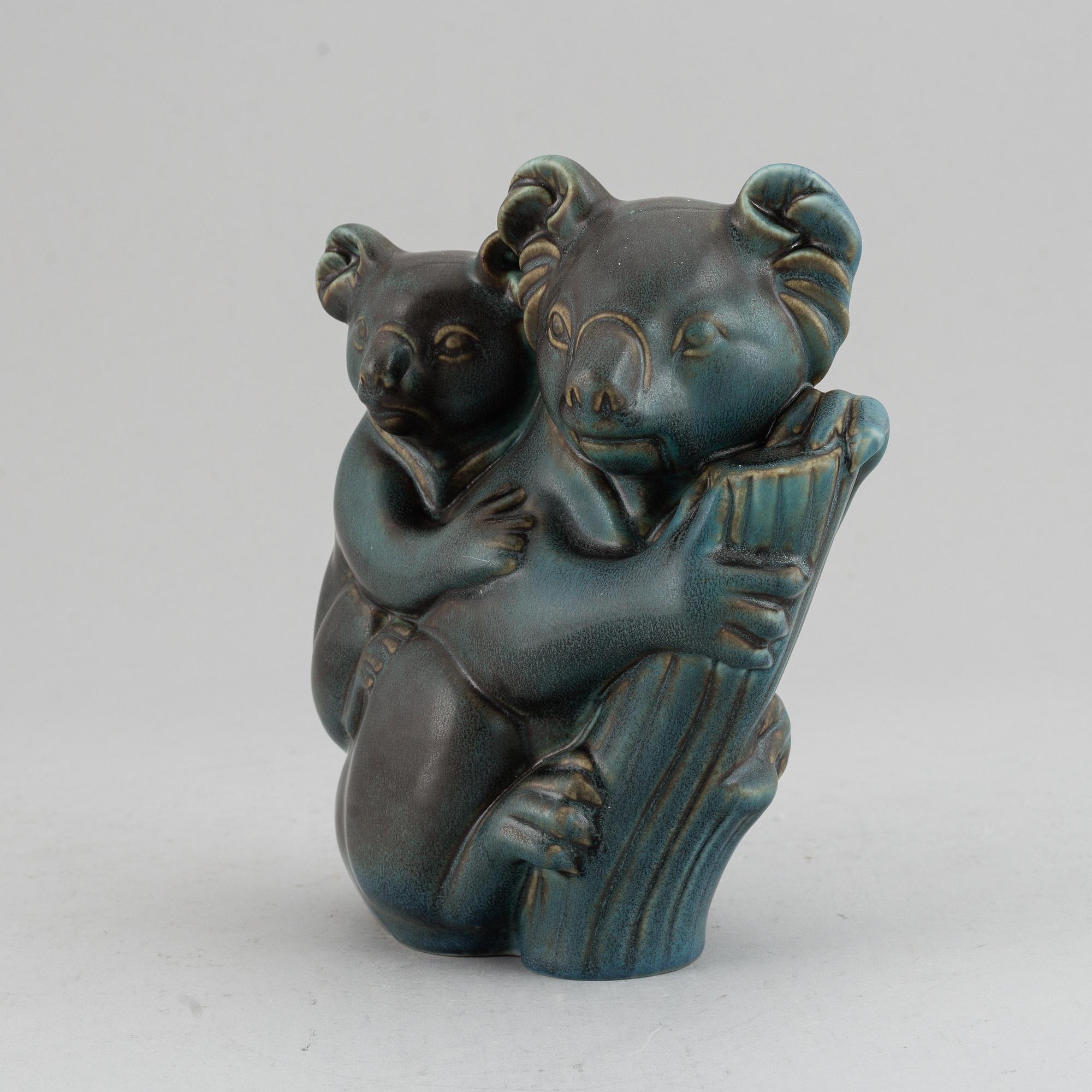 GUNNAR NYLUND, skulptur, koala med unge, Rörstrand 1900-talets mitt.