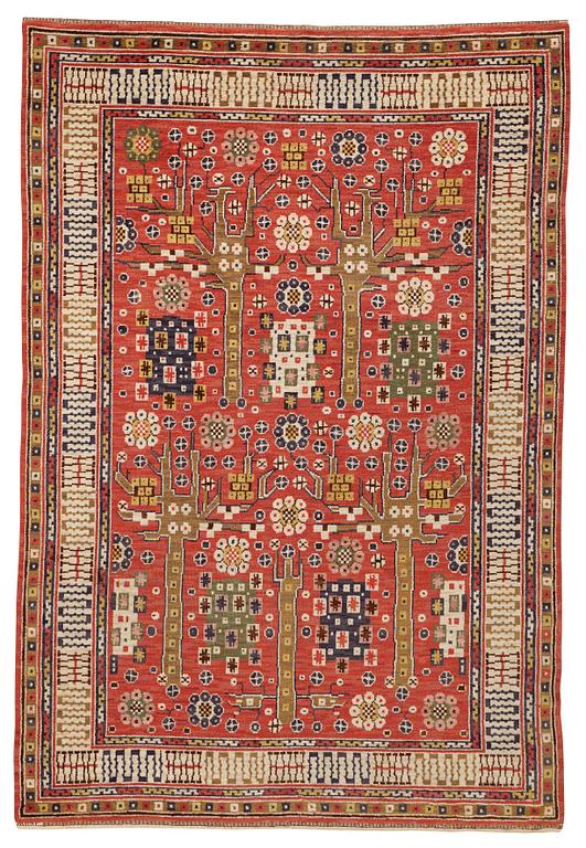 Märta Måås-Fjetterström, Matta, "Röda trädgårdsmattan", flossa, ca 335,5-337,5 x 224,5-230,5 cm, signerad AB MMF.