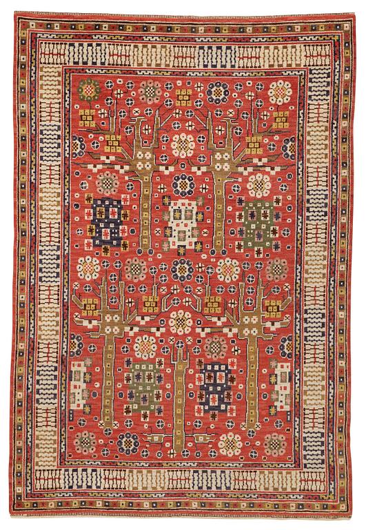 Märta Måås-Fjetterström, A carpet, "Röda trädgårdsmattan", knotted pile, ca 335,5-337,5 x 224,5-230,5 cm, signed AB MMF.