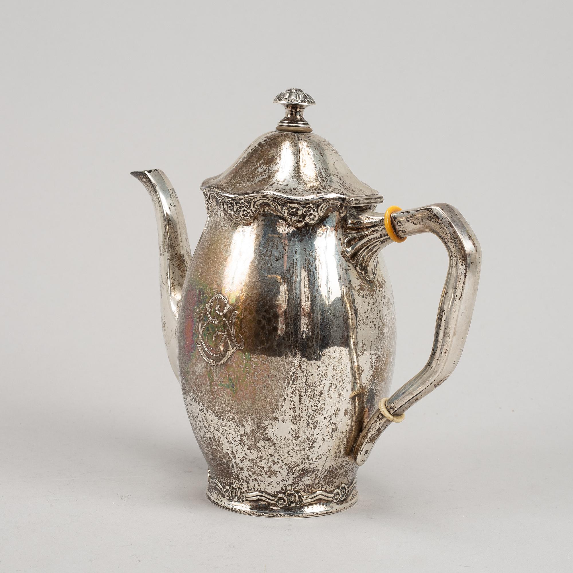 Kaffeservis, 3 delar, silver, Eric Kalb Eftr, Halmstad 1938.