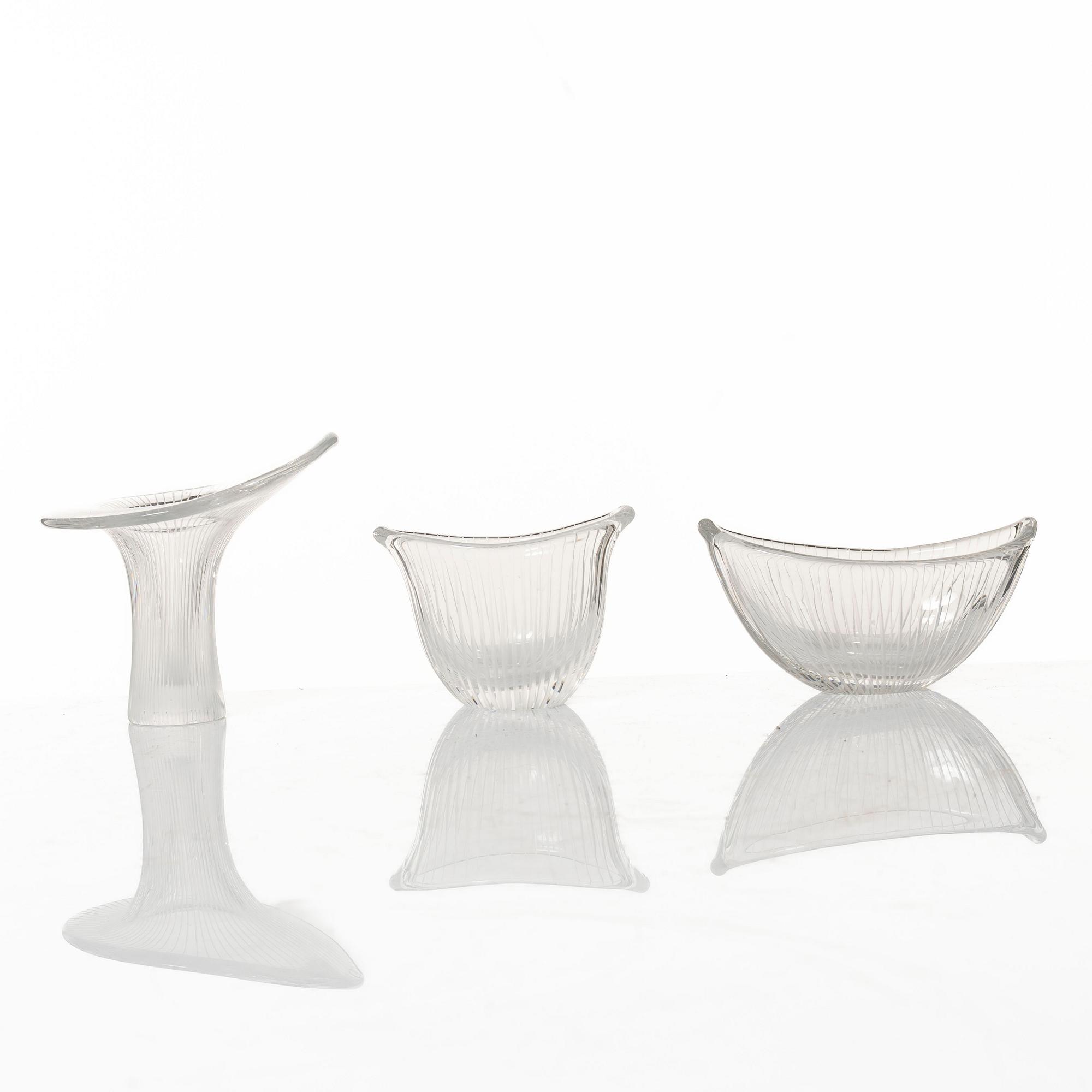 Tapio Wirkkala, "Chanterelle", vase and bowls, 3 pcs, Iittala.