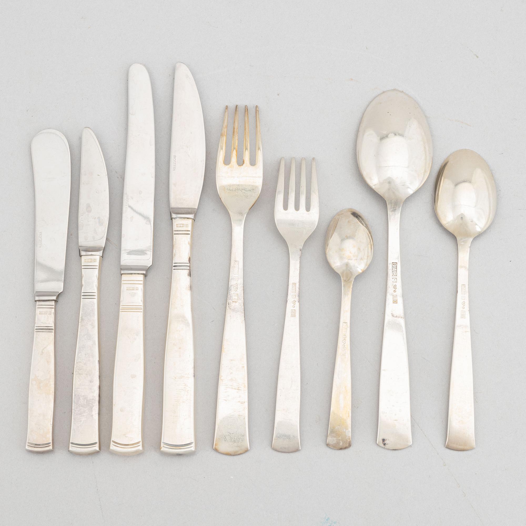 Jacob Ängman, a 125-piece silver flatware set, "Rosenholm2, GAB, Sweden, 1964-2000.