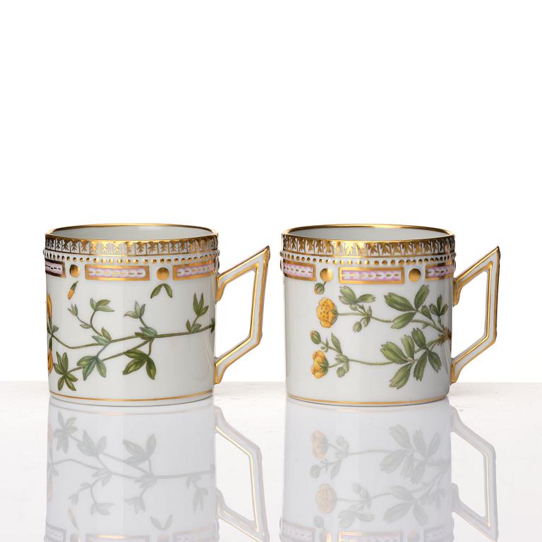 A set of 12 Royal Copenhagen 'Flora Danica' coffee cups with stands, Denmark, 20th Century.