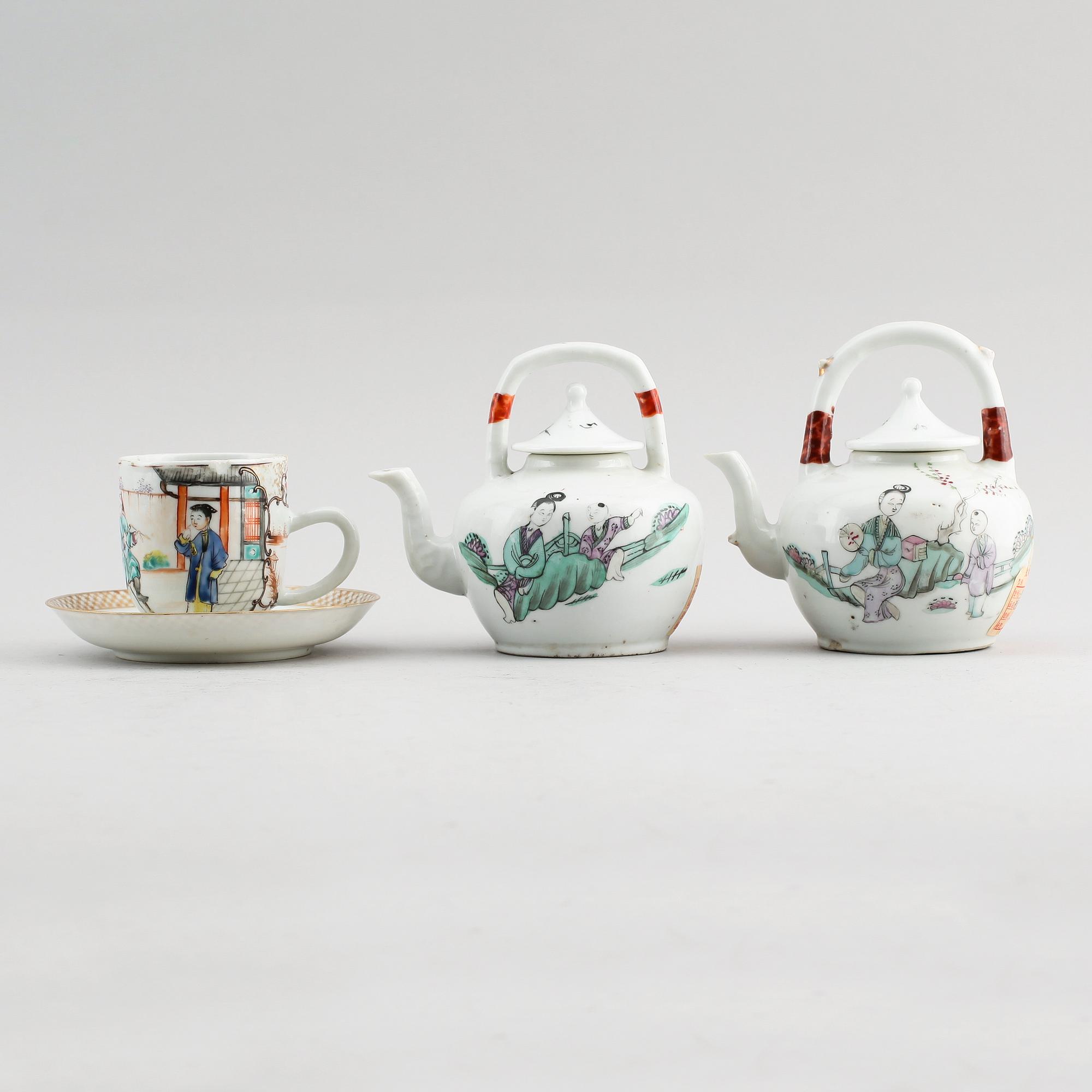 KANNOR, KOPP OCH FAT, porslin, Kina, 1700-/1800-tal.