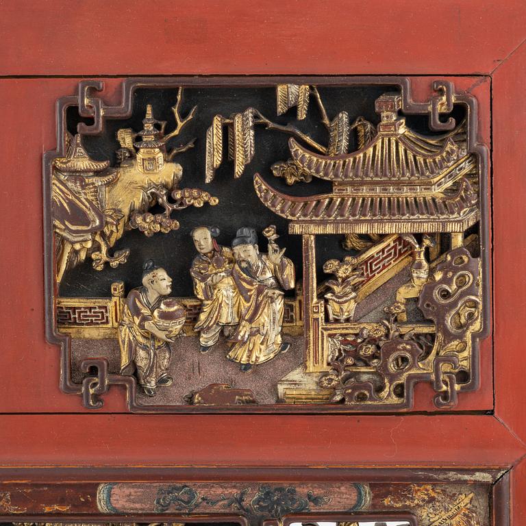 Skulpterad trärelief/del av interiör,Qingdynastin, 1800-tal.