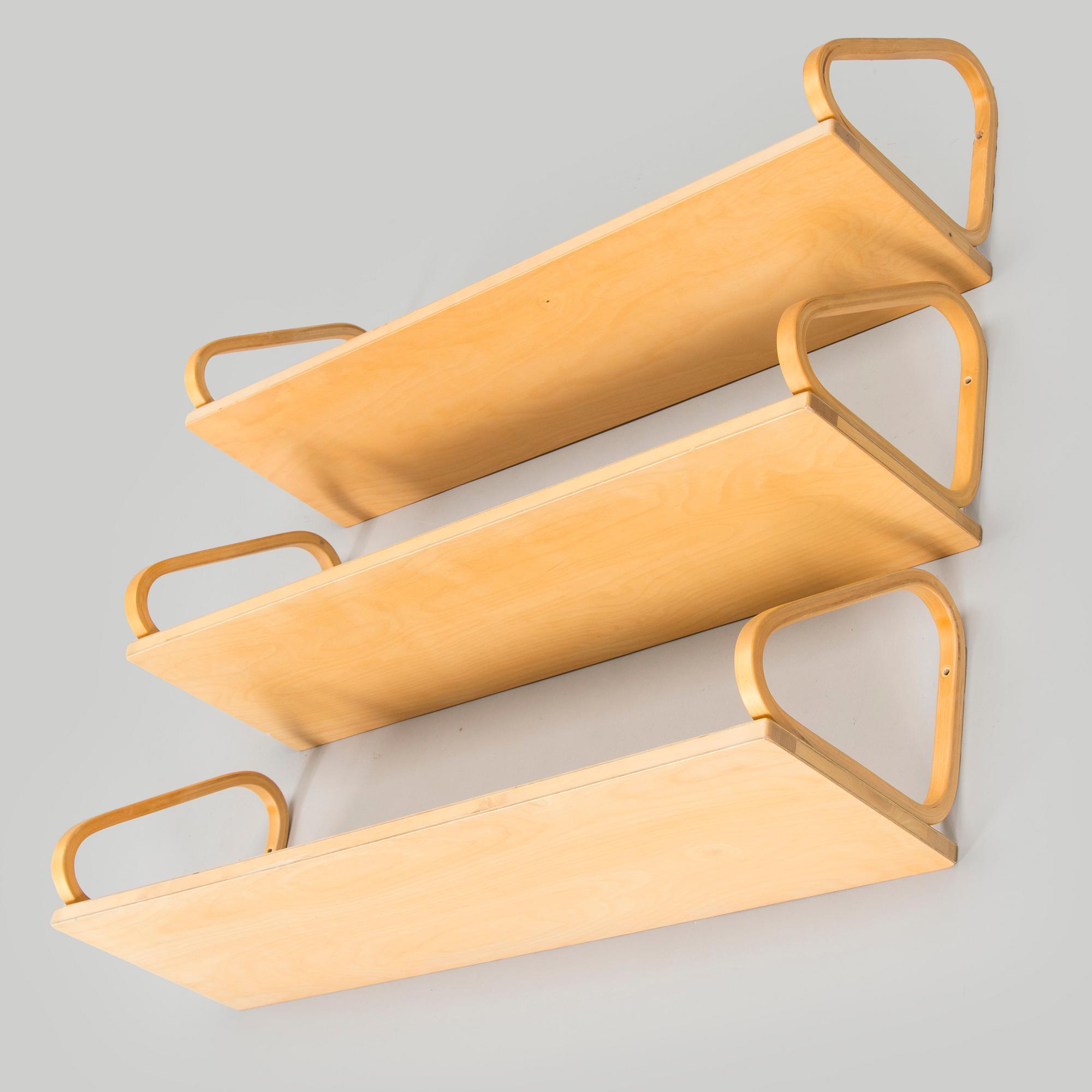Alvar Aalto, set of three 1970s wall shelves '112 A' for Artek.