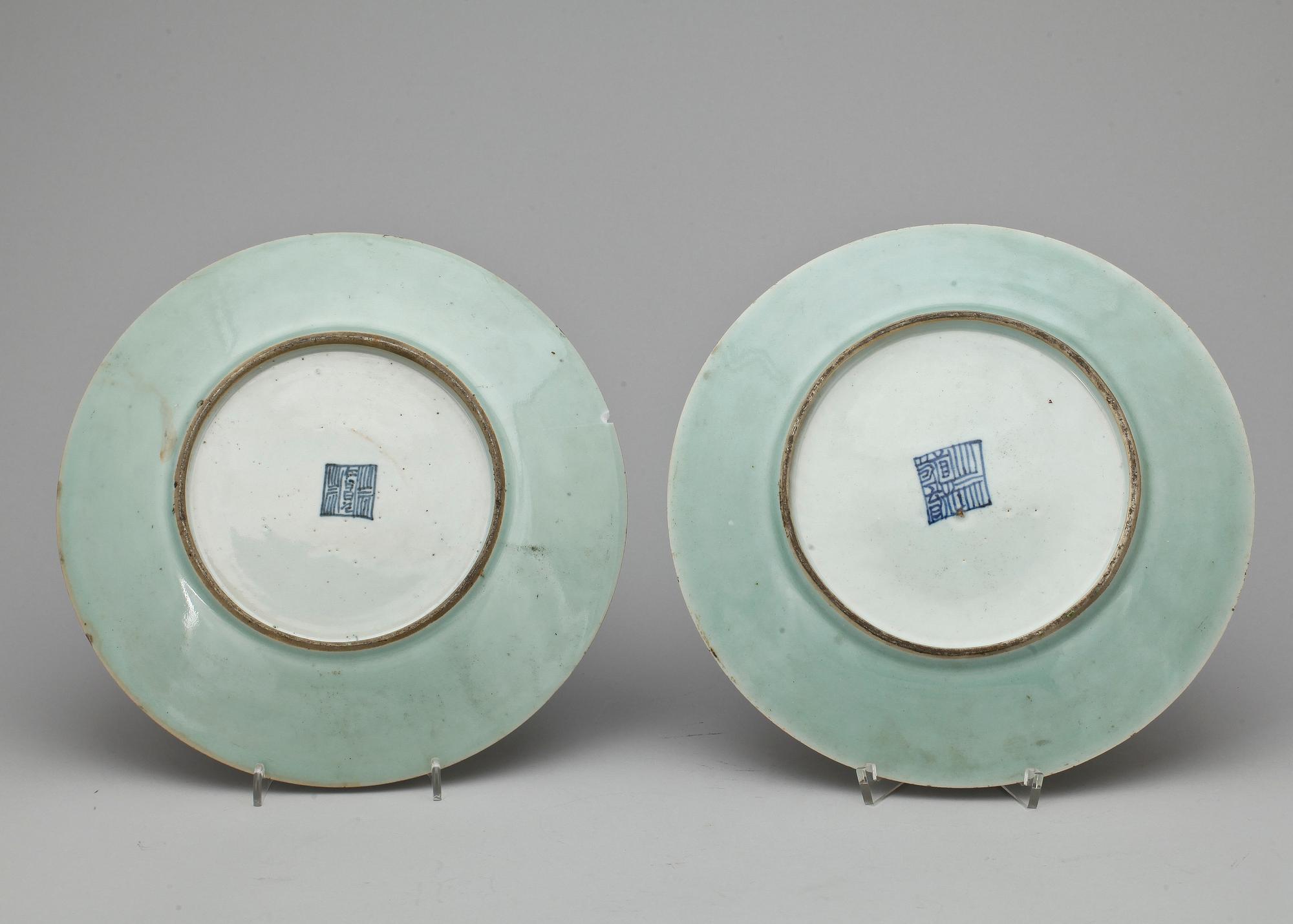 TALLRIKAR, 2 st samt SKÅLAR, 2 st, porslin, Kina, delvis 1800-tal.