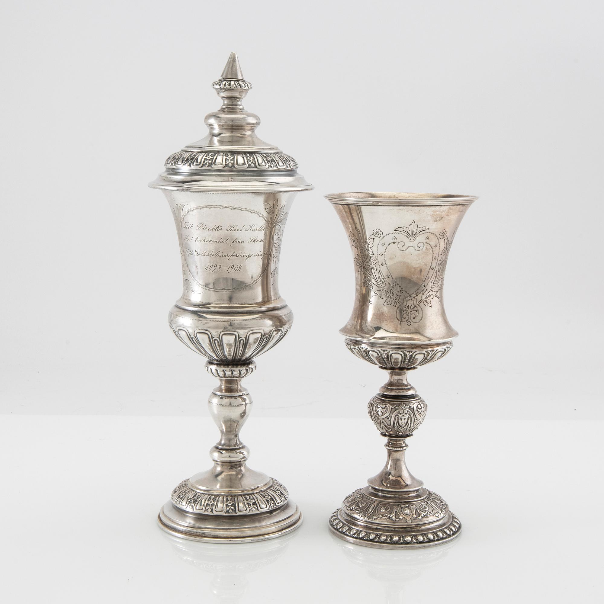 Trophies 2 pcs Baroque style silver 20th century.