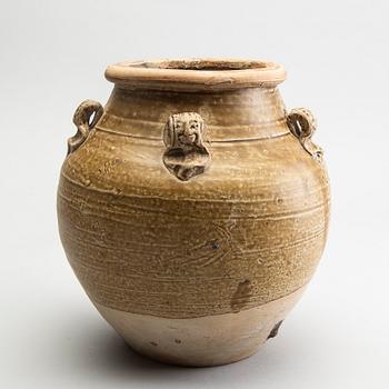 A group of three olive glazed jars, South East Asia, presumably 16th/18th Century.