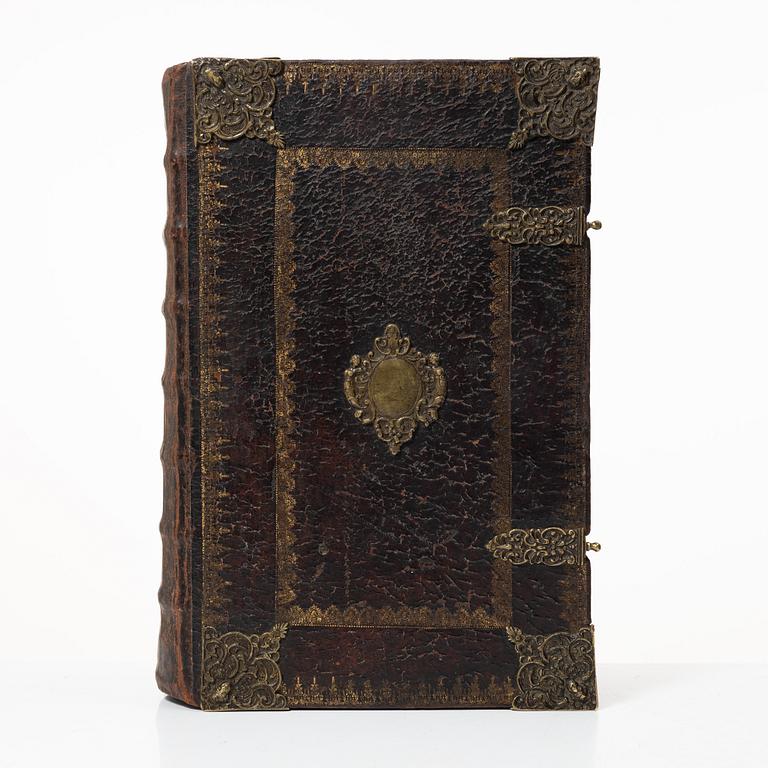 Biblia, Nürnberg 1662, med vackert bemålade gravyrer.