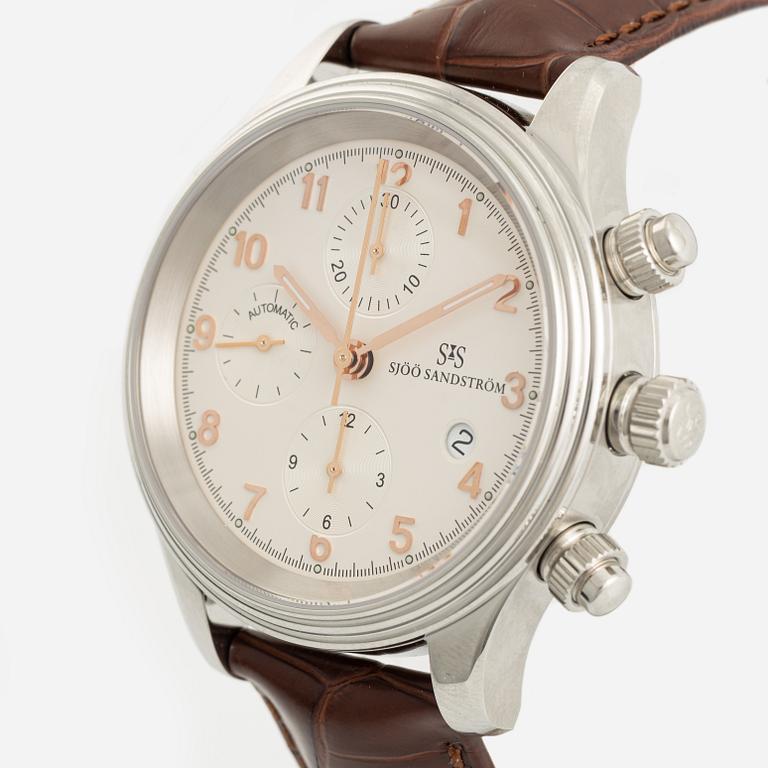 Sjöö Sandström, Royal Steel, chronograph, wristwatch, 42 mm.