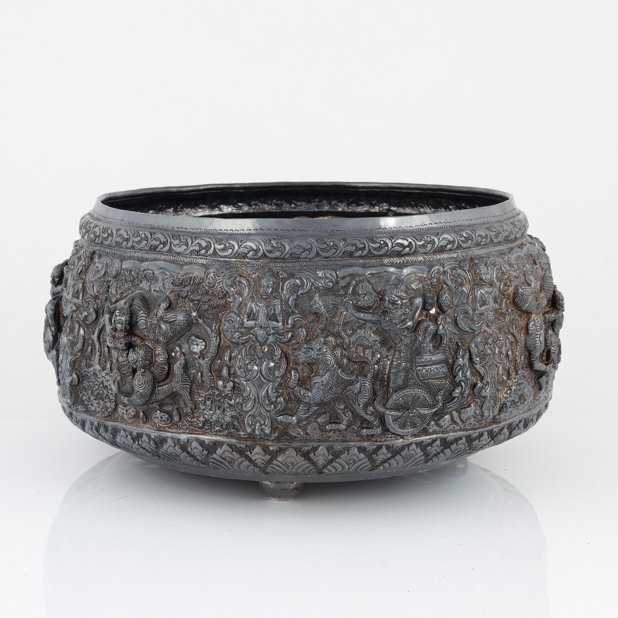 Bowl, low-grade silver, Southeast Asia.