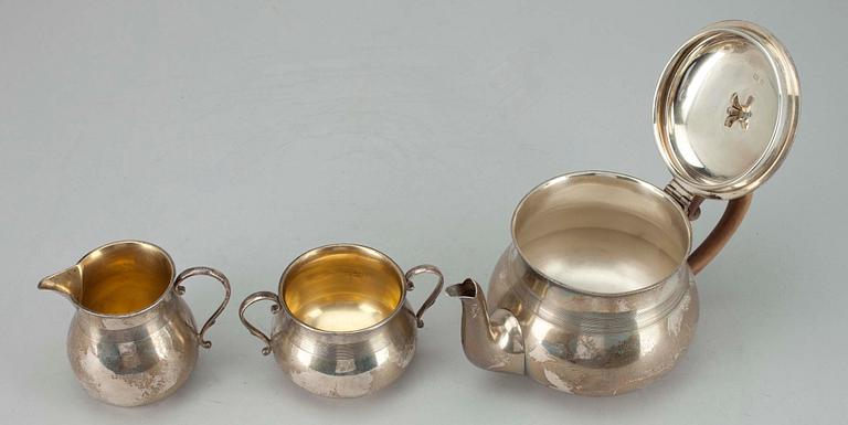 TESERVIS, 3 delar, silver och trä, Mappin & Webb, Birmingham, England, 1915-1916. Tot. vikt 441gr.