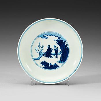 A blue and white dish, Ming Dynasty, with Jiajing six
character mark an of the period.