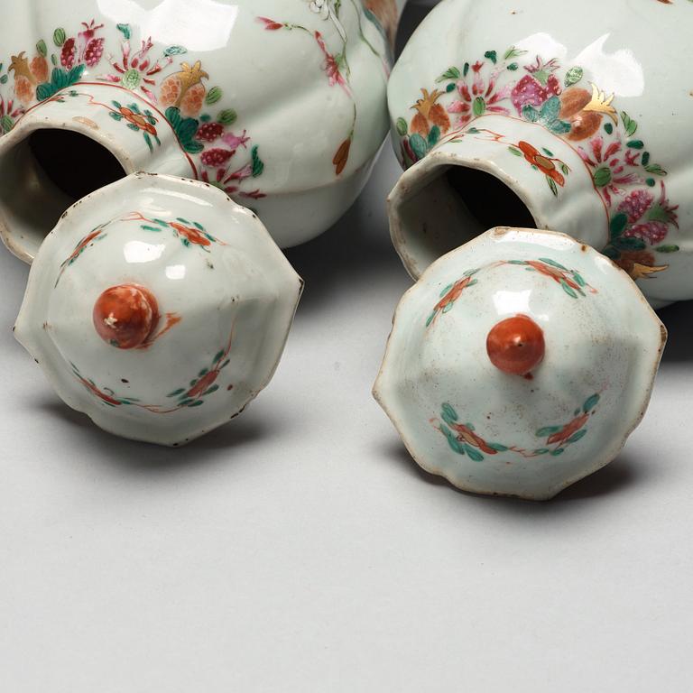 A pair of famille rose vases, Qing dynasty, Qianlong (1736-95).