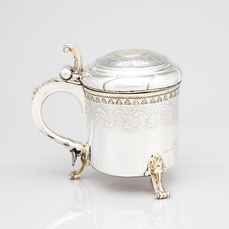 A Swedish Baroque parcel-gilt silver tankard, mark of Carl Fahlberg, Uppsala 1759.