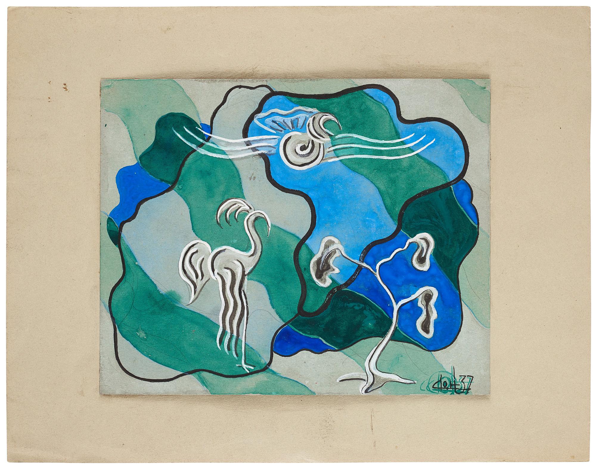 CO Hultén,  gouache, signed with monogram and dated -37.