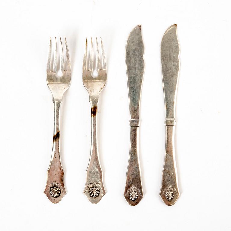 Just Andersen, a 24 pcs 830/1000 silver fish cutlery, Denmark.