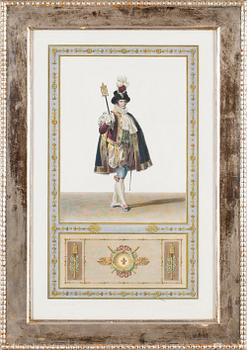 GRAVYRER, 2 st, efter Laurent, kolorerade, 1800-tal.