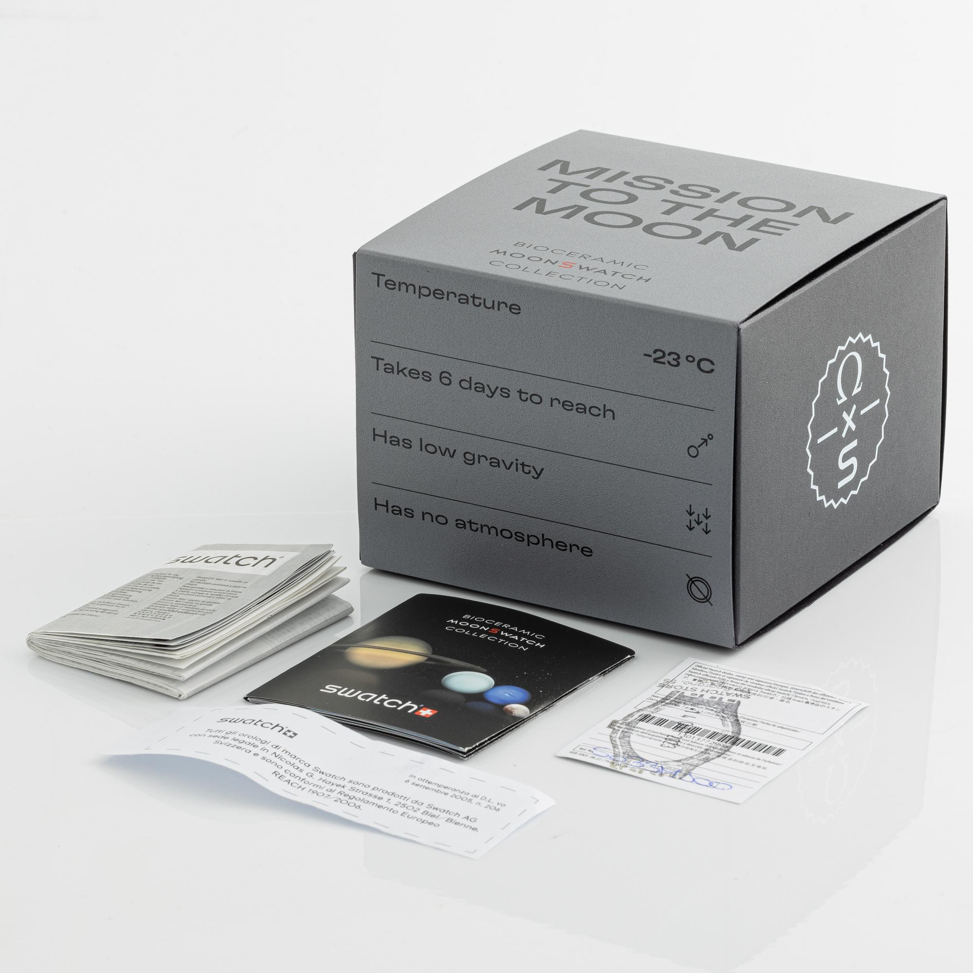 Swatch/Omega, MoonSwatch, "Mission to the Moon", chronograph, wristwatch, 42 mm.