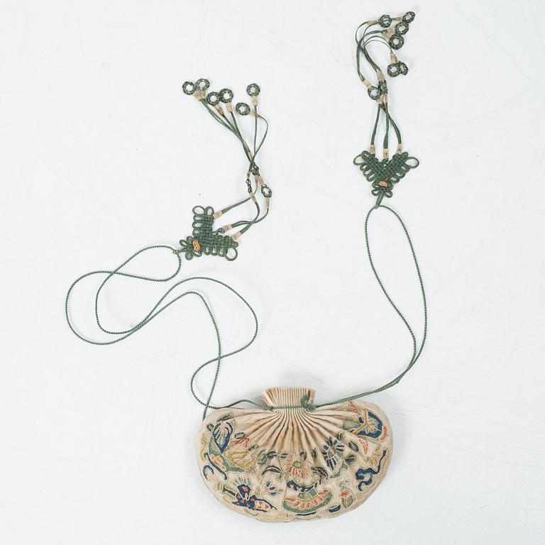 Two silk hebao purses, China, Qing dynasty, 19th century.