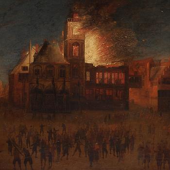 Egbert Lievensz van der Poel Attributed to, A Night Scene With A Fire In A Village.