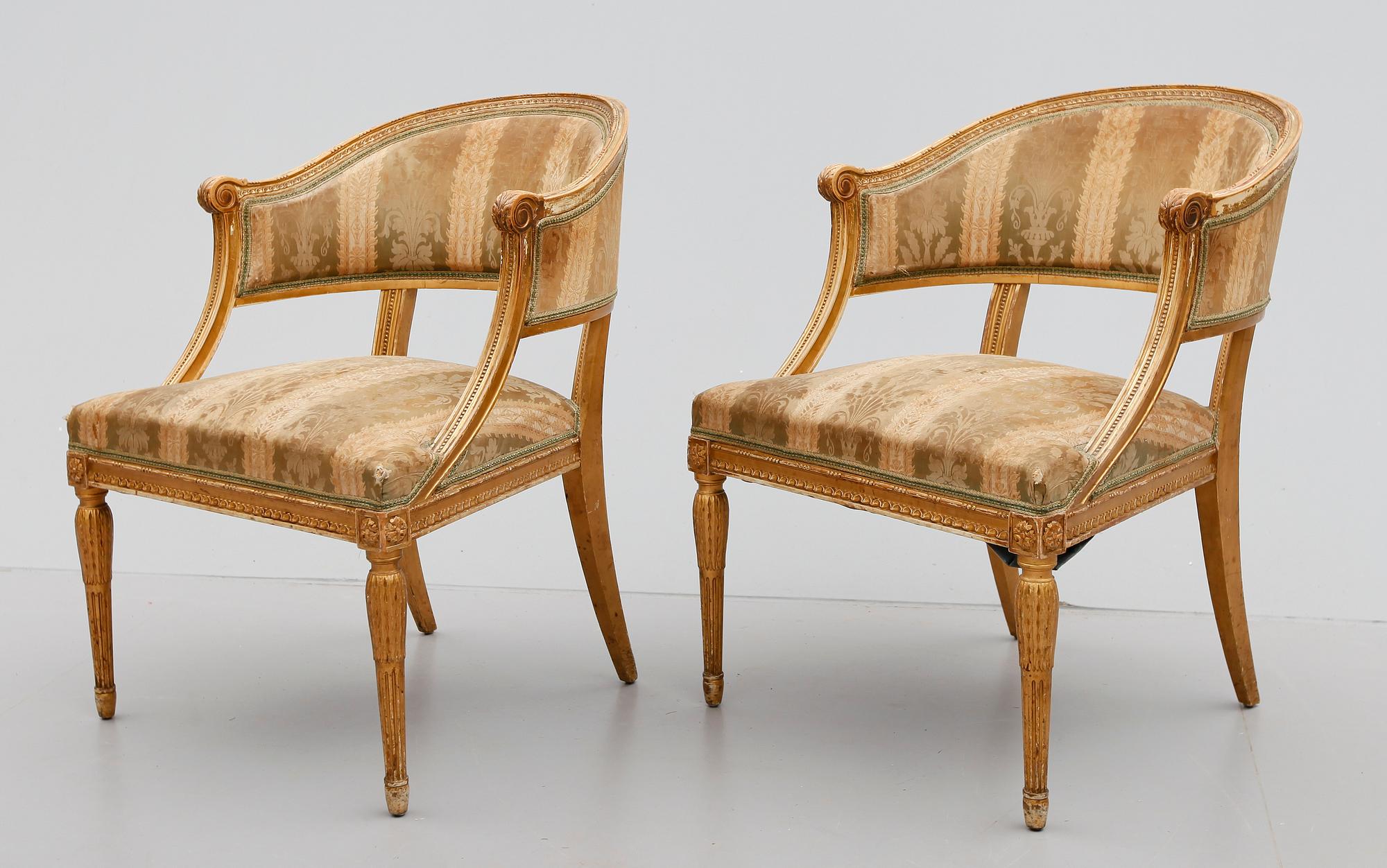 BALJFÅTÖLJER, 1 par, gustaviansk stil, sent 1800-tal.