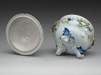 A faience tureen with cover, 18th Century, presumably Stralsund.