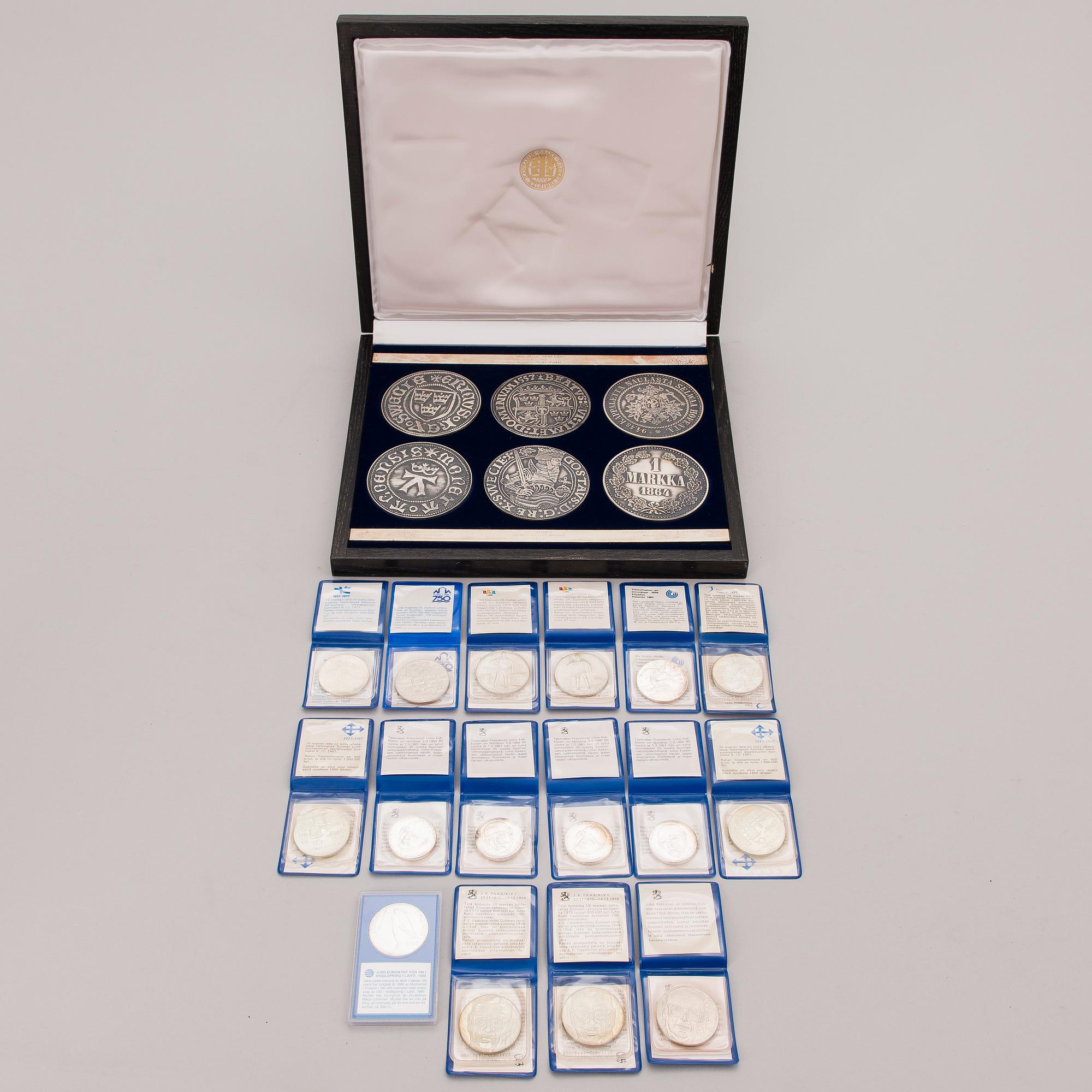 JUBILEUMSMYNT, 22 st, silver, Finland 1960-80-tal. Totalvikt ca 983 g.