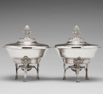 179. A pair of Swedish Empire silver tureens on stand, mark of Adolf Zethelius, Stockholm 1830.