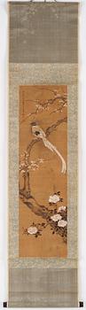 Two Chinese and Japanese hanging scrolls, ink and colour on silk and paper, 20th century.