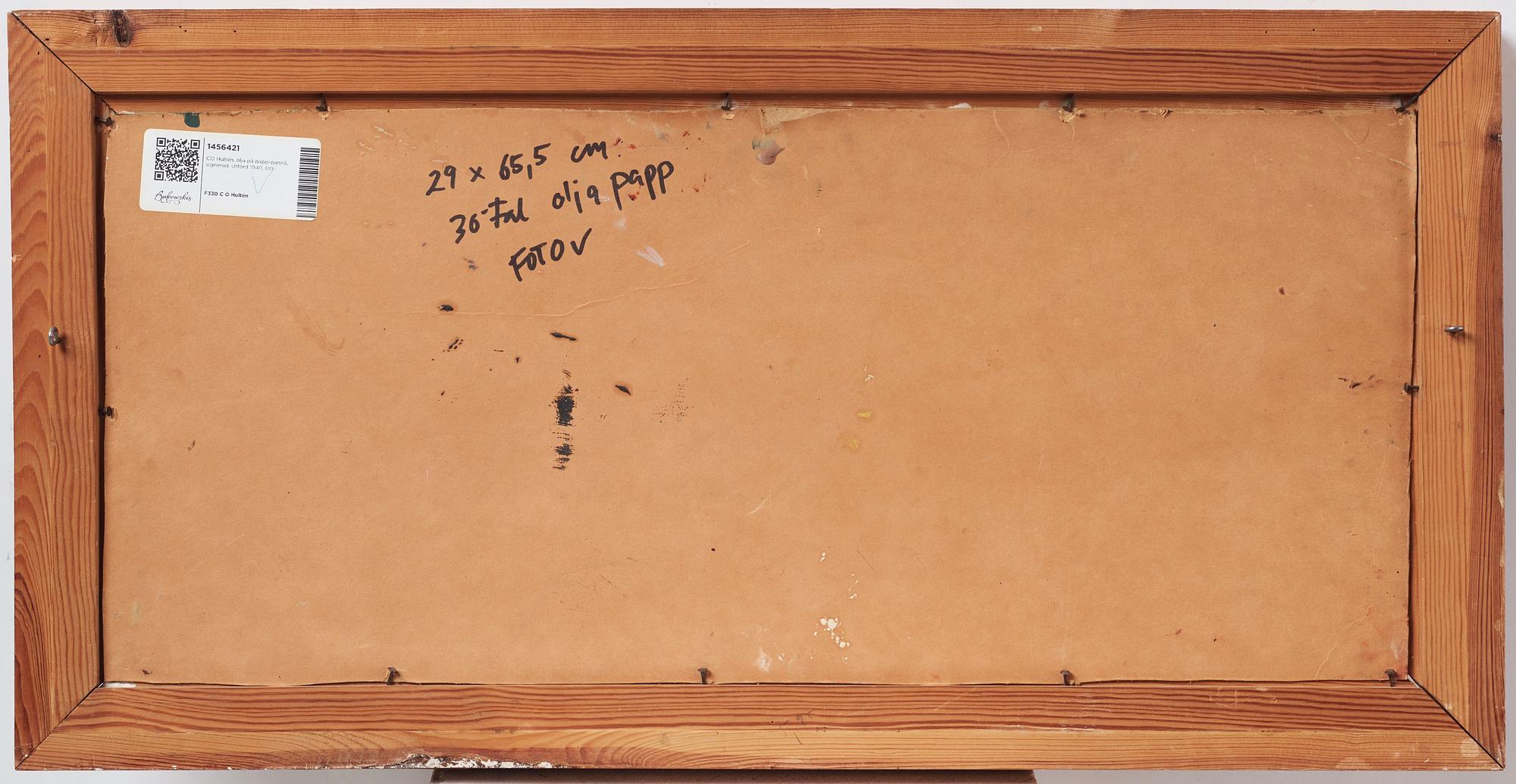 CO Hultén, oil on paper panel, signed and executed 1940.