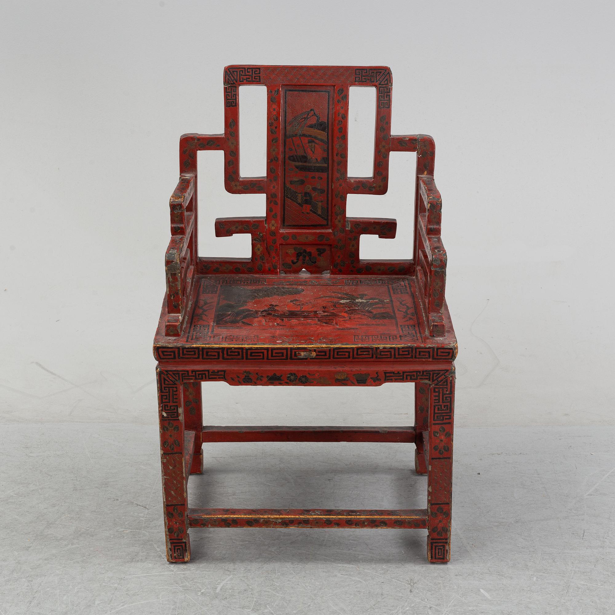 A chinese laqcuer armchair, 20th century.