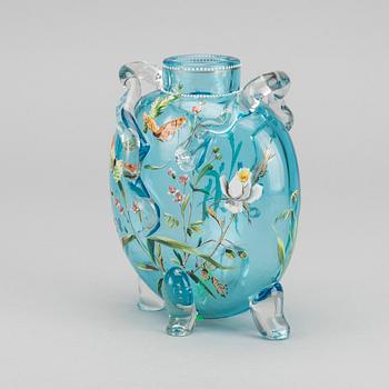 ERNEST LEVEILLÉ, a signed handpainted glass vase.