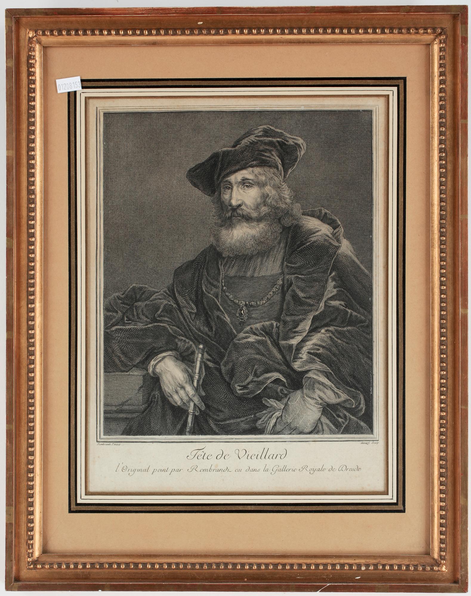 KOPPARSTICK, 2 st, bla efter Rembrandt, 1700/1800-tal.