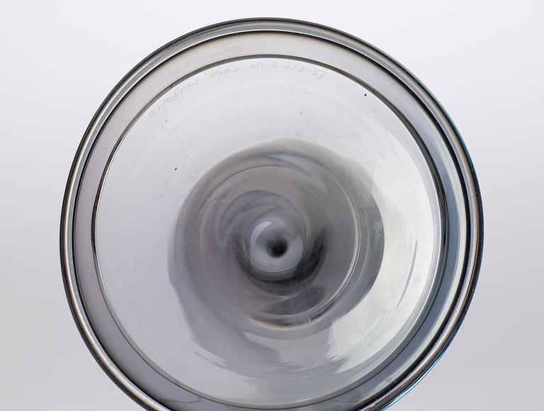 A Nils Landberg grey glass goblet, Orrefors.