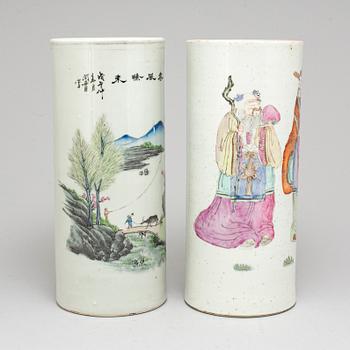 Two Chinese famille rose porcelain hat stands, early 20th century.