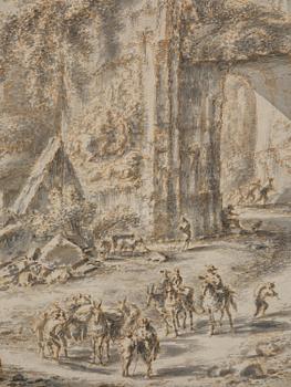 Gillis (Aegidius) Neyts, Ruined landscape with a travelling party.