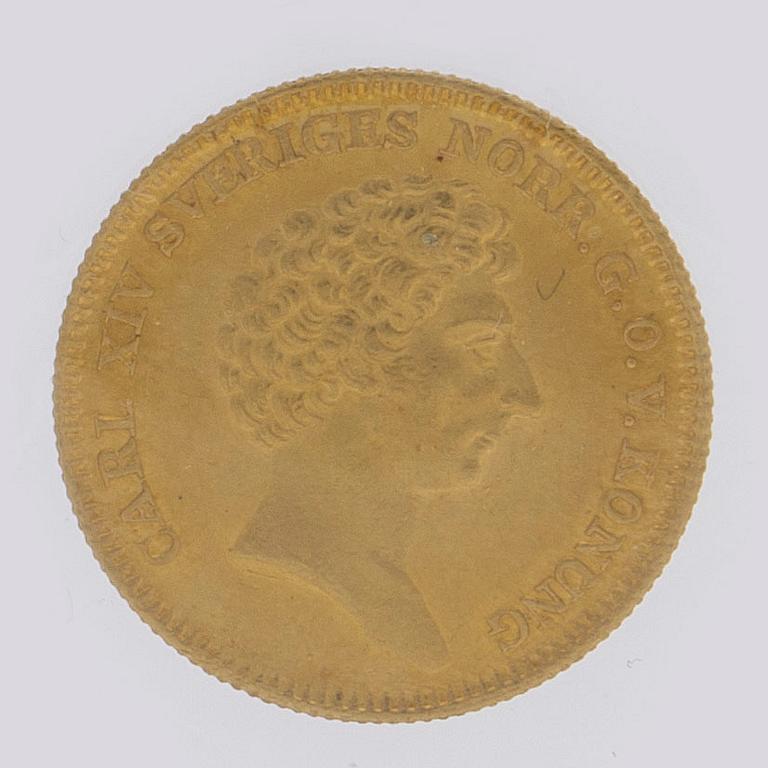 A gold 1 ducat coin Karl XIV Johan of Sweden, 1841.