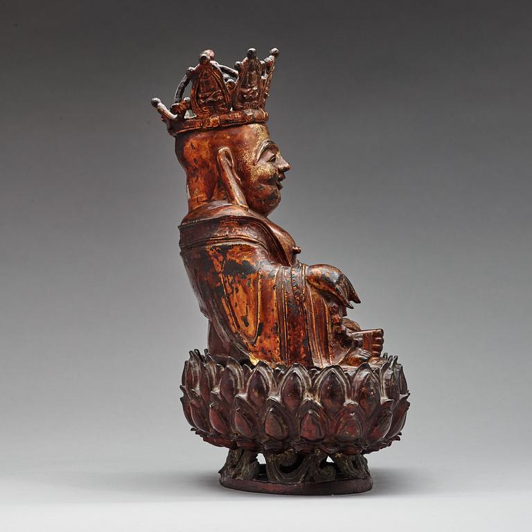 A large seated bronze figure of budhai, Ming dynasty (1368-1644).