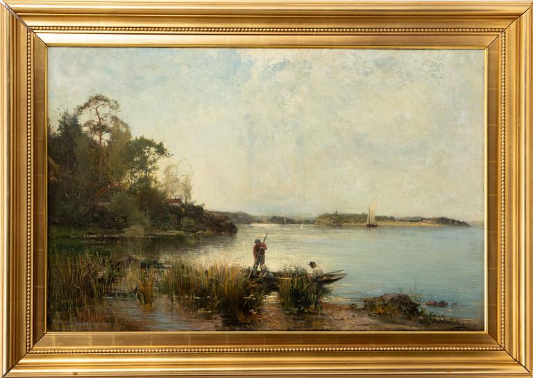 Alfred Wahlberg, Inland Landscape with Fishing Companions.