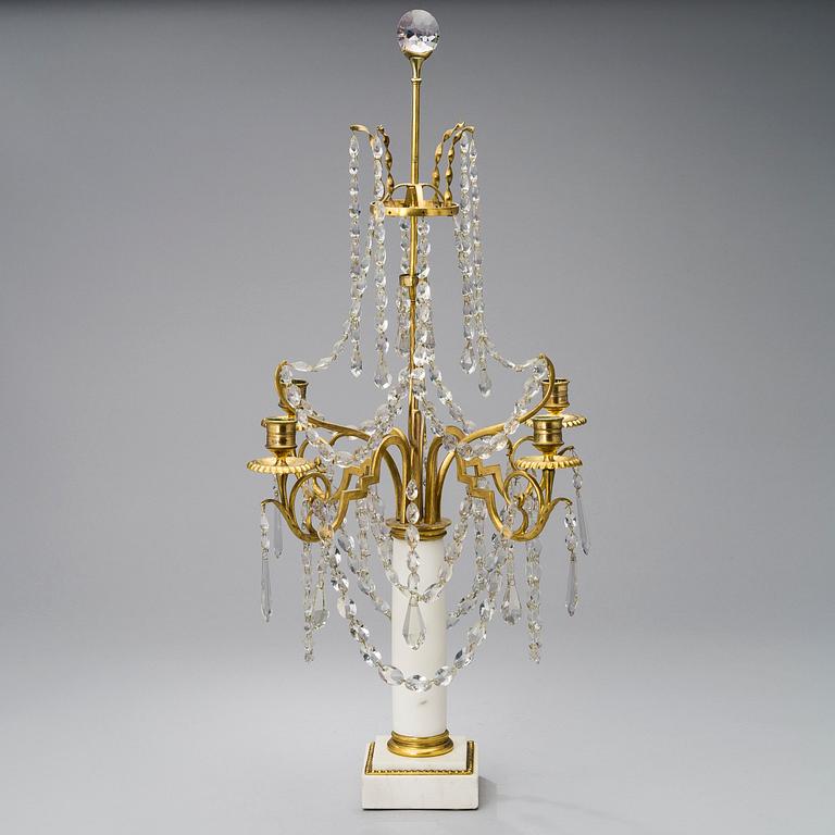 A CUT-GLASS TABLE CANDELABRA, Sweden late 18th Century.