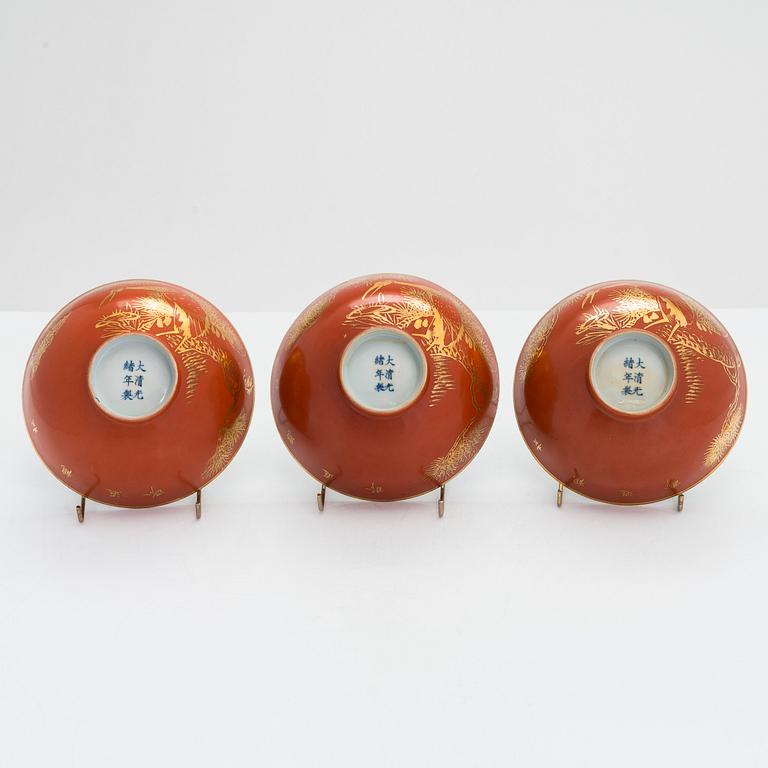 Three porcelain bowls, China. Early 20th century.