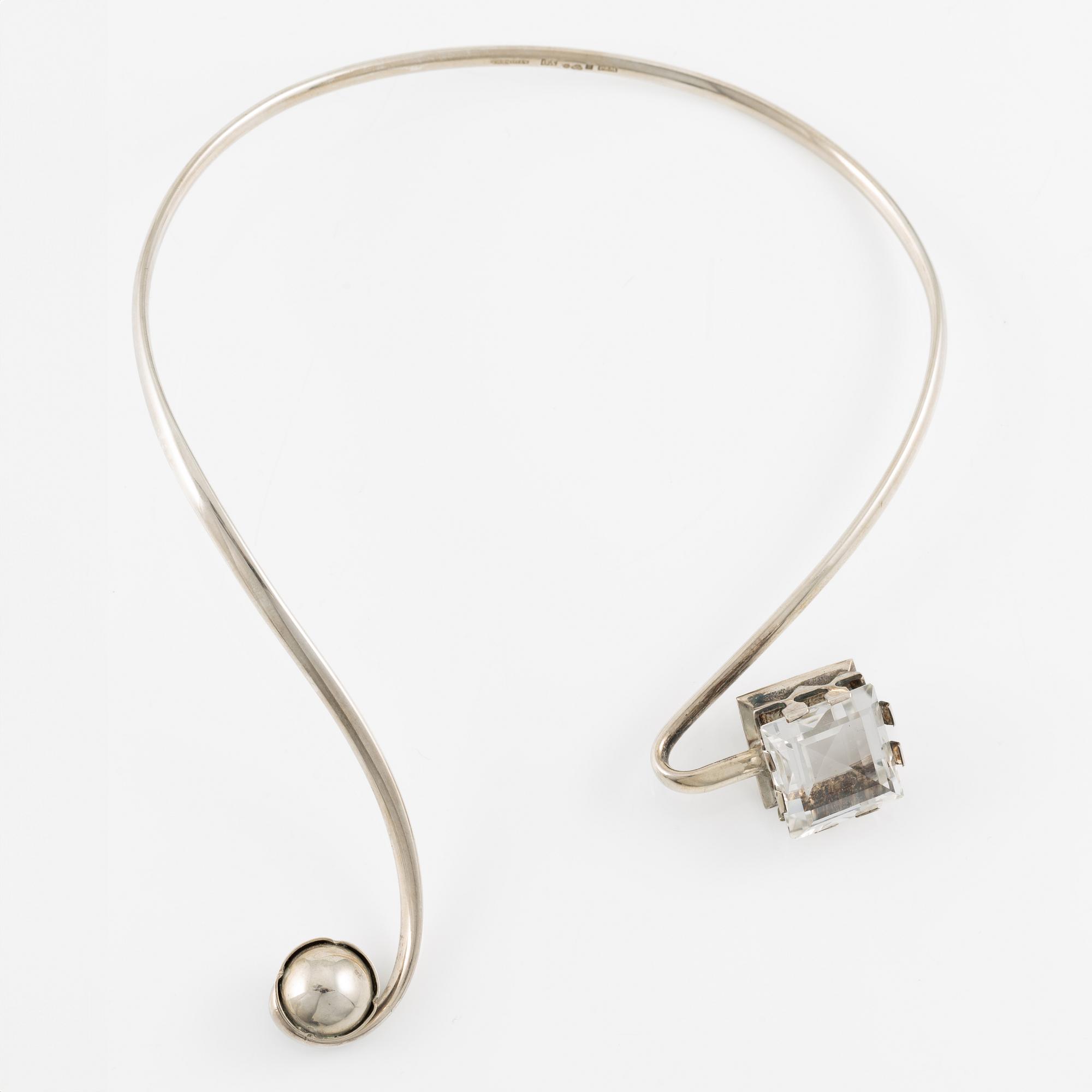Stigbert, collar, neck ring, silver and rock crystal.