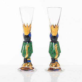 Gunnar Cyrén, snapsglas, 2 st, sk djävulsglas, ur Nobel-servisen, Orrefors.