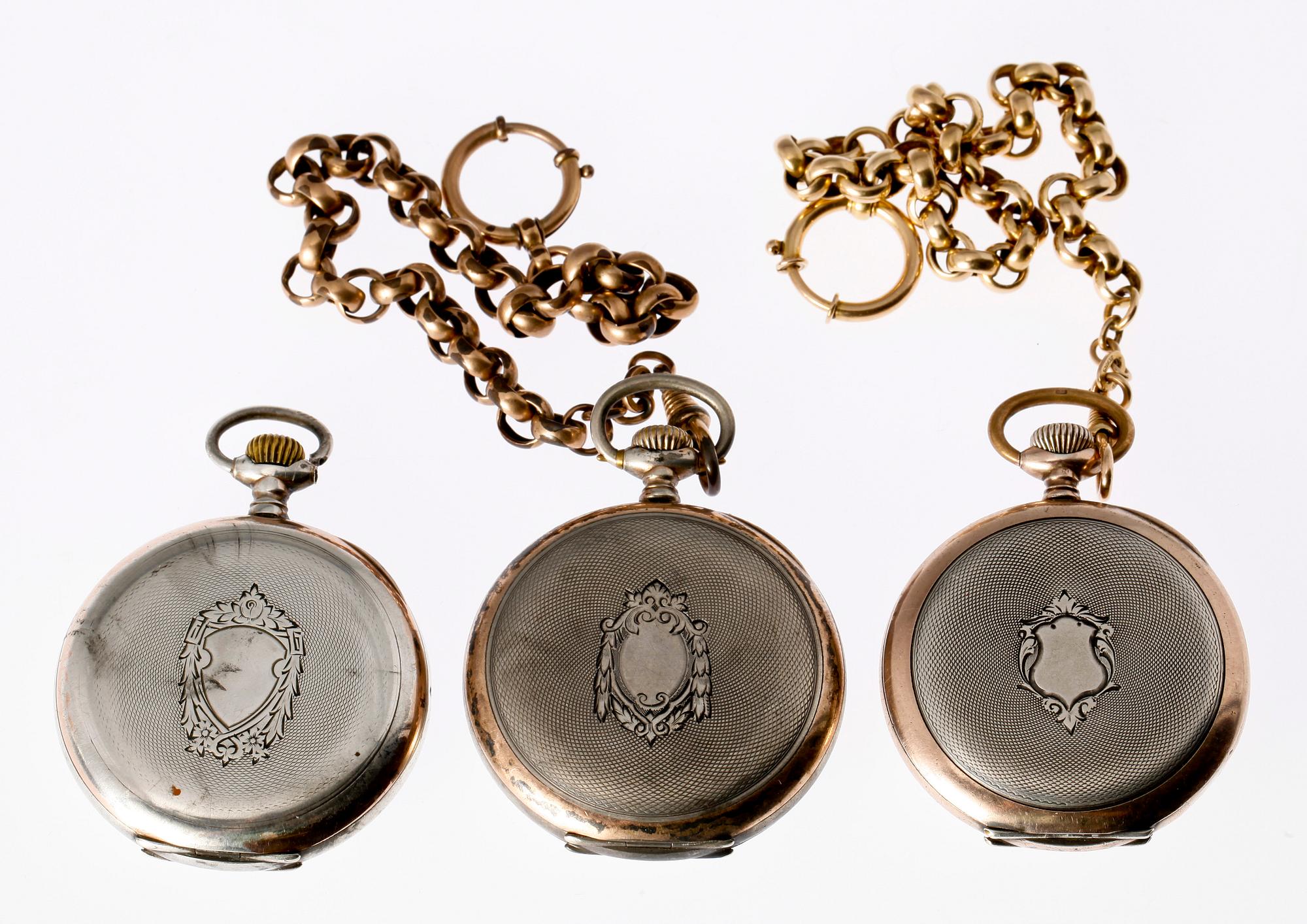 FICKUR, 3 st, silver, Omega och Sola, tidigt 1900-tal.