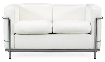133. A Le Corbusier, 'LC2' chromed steel and white leather sofa by Cassina, Italy.