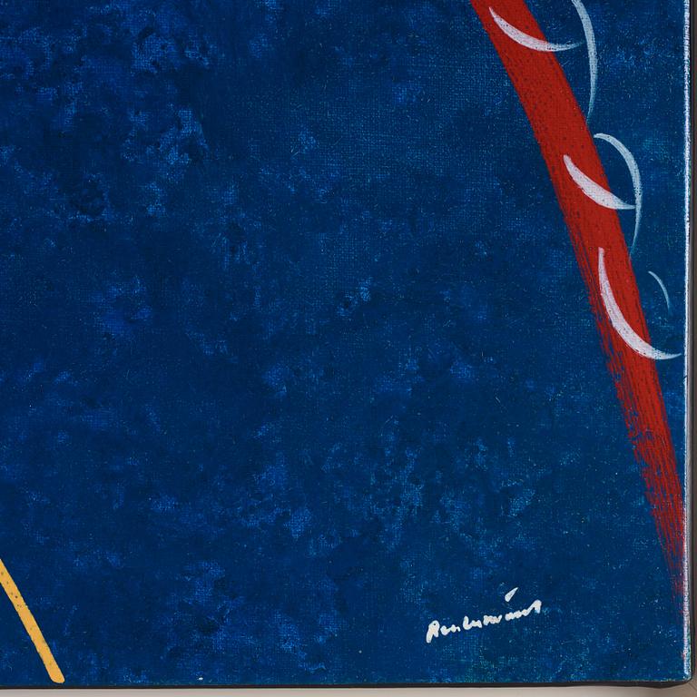 Carl Fredrik Reuterswärd, enamel on canvas, Signed Reuterswärd and verso signed CF Reuterswärd and dated 1987.